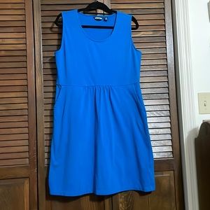 Lands End knit dress knee length dark teal pockets layering piece large L 14 16
